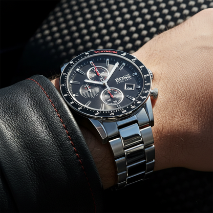 Hugo Boss Rafale 1513509 Silver Stainless Steel Black Dial Chronograph Watch