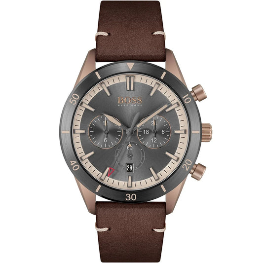 Hugo Boss Santiago 1513861 Rose Gold Grey Dial Brown Leather Watch