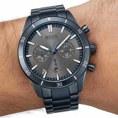 Hugo Boss Santiago 1513865 Blue IP Steel Grey Dial Men's Watch