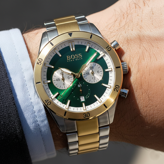 Hugo Boss Santiago 1513872 Two-Tone Green Dial Chronograph Men's Watch