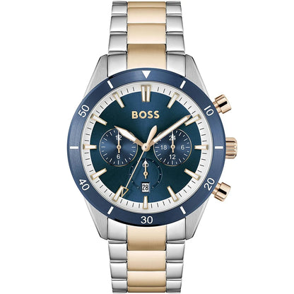 Hugo Boss Santiago 1513937 Two-Tone Rose Gold Blue Dial Chronograph Men's Watch