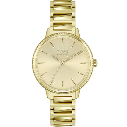 Original Hugo Boss Signature Women's Watch - Gold Steel & Crystal Bezel (1502541)