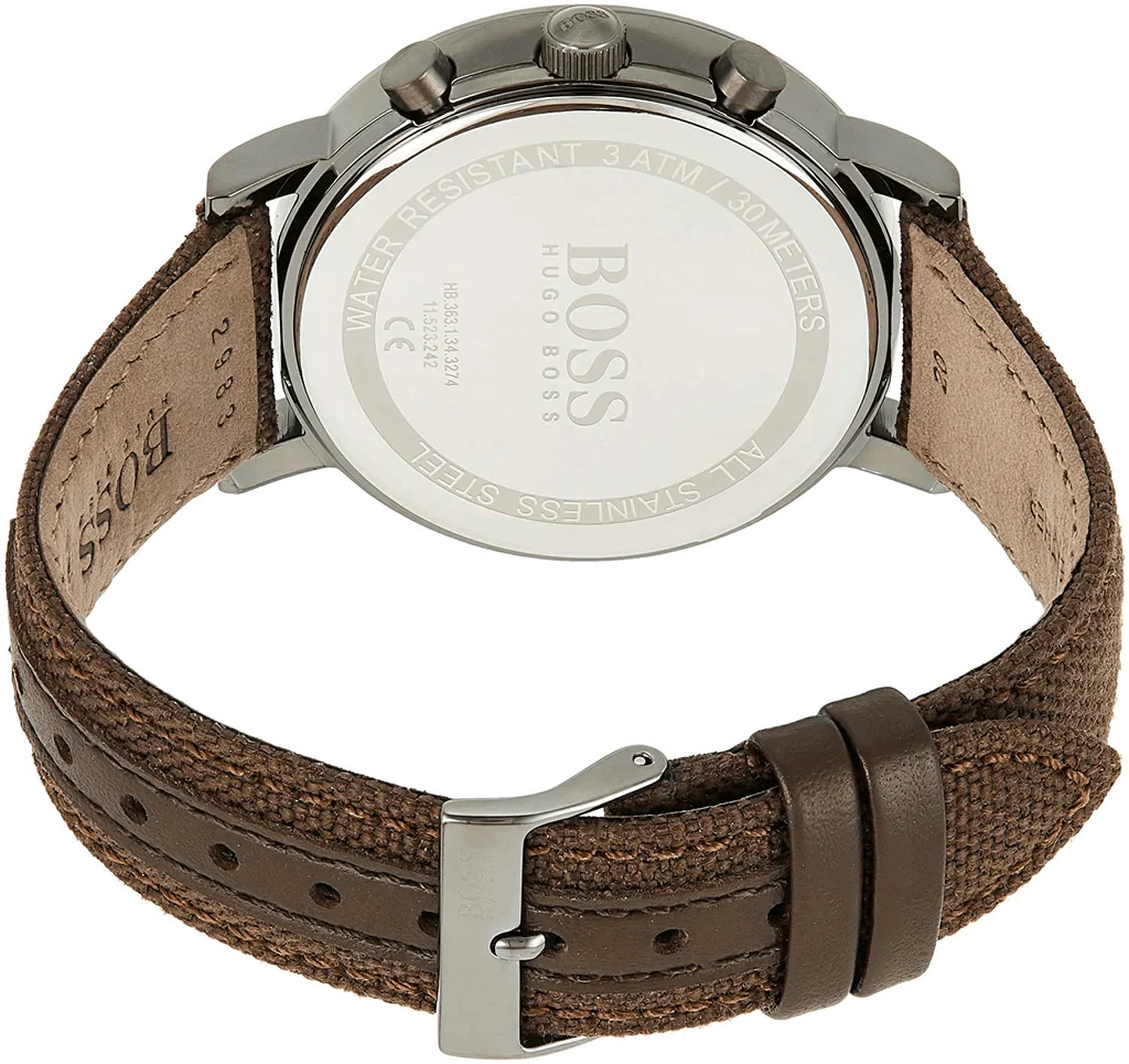 Hugo Boss Spirit 1513690 Grey Case Silver Dial Brown Textile Men's Watch