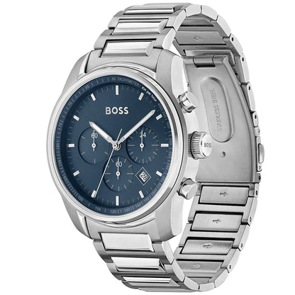 Hugo Boss Trace 1514007 Silver-Tone Blue Dial Chronograph Men's Watch