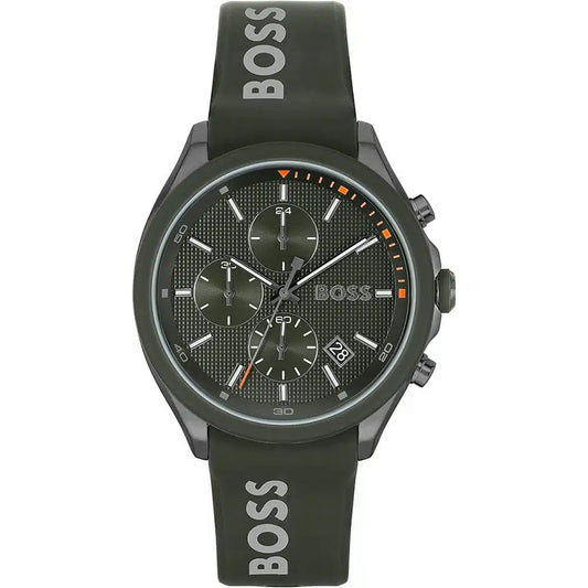 Hugo Boss Velocity 1514060 Green IP Green Rubber Strap Chronograph Men's Watch