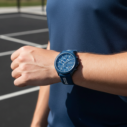 Hugo Boss Velocity 1514061 Blue IP Blue Rubber Strap Chronograph Men's Watch
