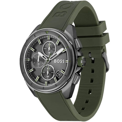 Hugo Boss Volane 1513952 Grey IP Case Green Rubber Strap Men's Watch