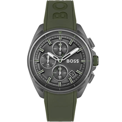 Hugo Boss Volane 1513952 Grey IP Case Green Rubber Strap Men's Watch