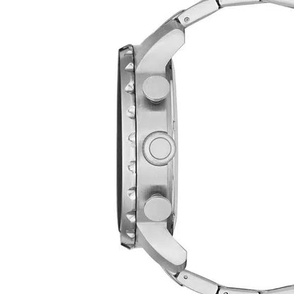 Fossil Nate JR1353 Men’s Analog Watch – 50mm Black Dial with Silver Stainless Steel Strap