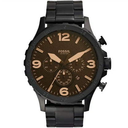 Fossil Nate JR1356 Men’s Analog Watch – 50mm Black Stainless Steel | Water Resistant
