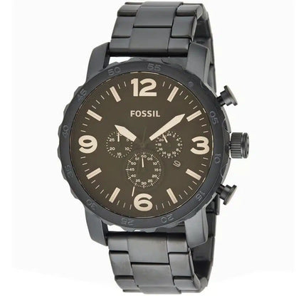 Fossil Nate JR1356 Men’s Analog Watch – 50mm Black Stainless Steel | Water Resistant