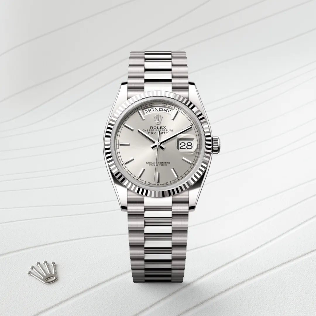 Rolex Day-Date Watch For Men - Silver Dial