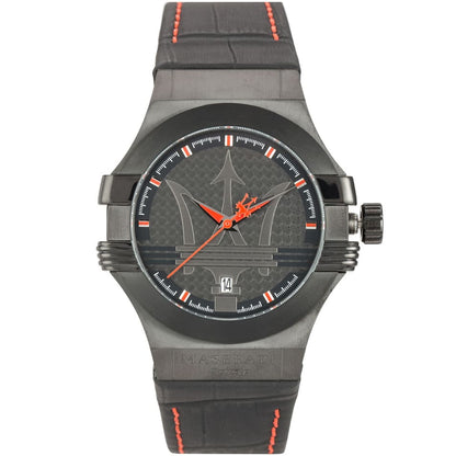 Maserati Potenza R8851108010 Black Case Black Leather Red Stitching Watch