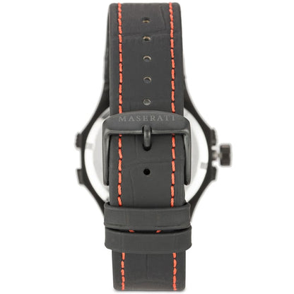 Maserati Potenza R8851108010 Black Case Black Leather Red Stitching Watch