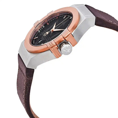 Maserati Potenza R8851108014 Two-Tone Silver Rose Gold Brown Leather Watch