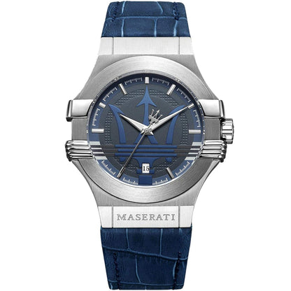 Maserati Potenza R8851108015 Silver Case Blue Dial Blue Leather Watch