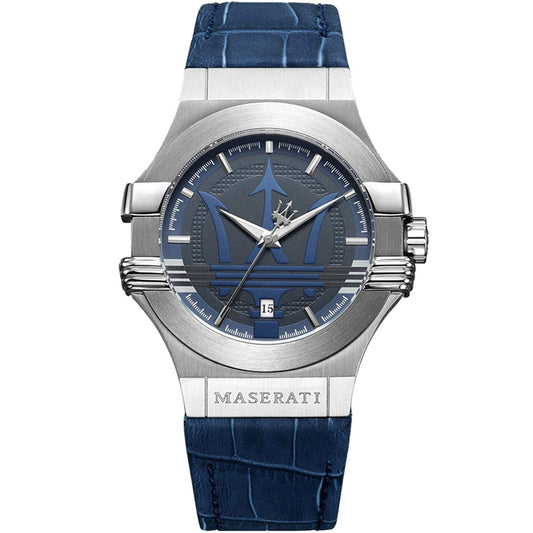 Maserati Potenza R8851108015 Silver Case Blue Dial Blue Leather Watch
