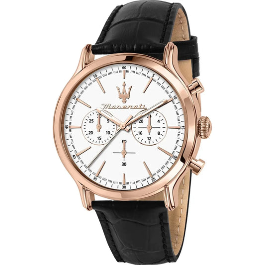 Maserati Epoca R8871618016 Men's Rose Gold Watch with White Dial & Black Leather Strap