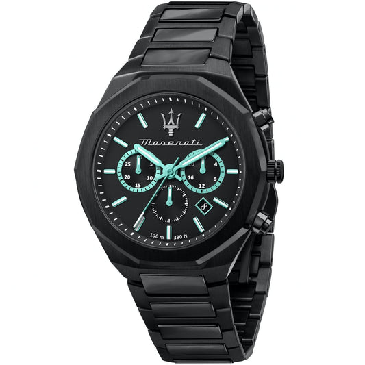Maserati Stile R8873644001 Men's Black Steel Watch Aqua Accents