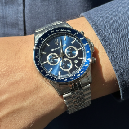 Maserati Sfida R8873640025 Silver Jubilee Blue Dial Chronograph Watch