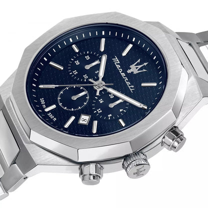 Maserati Stile R8873642006 Silver Case Textured Blue Dial Chronograph Watch