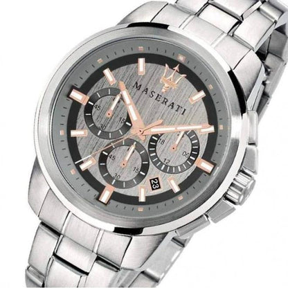 Maserati Successo R8873621004 Silver Stainless Steel Grey Dial Rose Gold Accents Watch