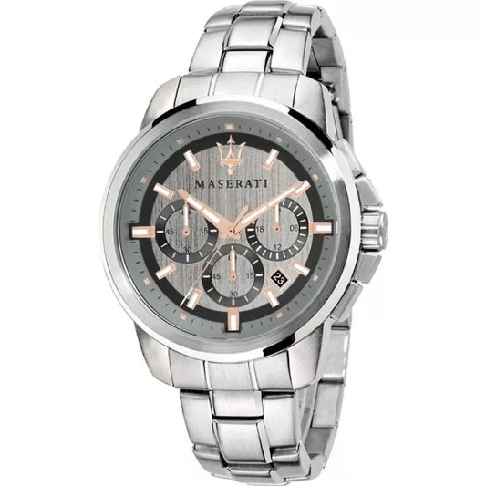 Maserati Successo R8873621004 Silver Stainless Steel Grey Dial Rose Gold Accents Watch