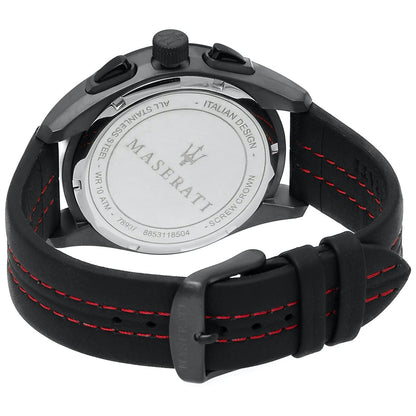 Maserati Traguardo R8871612023 Black Case & Leather Strap Red Accents Watch