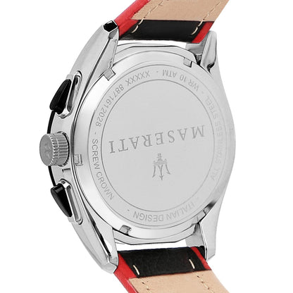 Maserati Traguardo R8871612028 Silver Case Black Leather Red Edge Watch