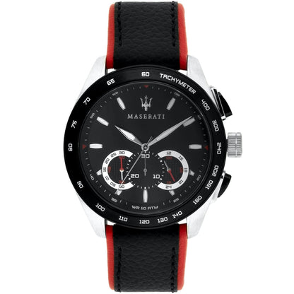 Maserati Traguardo R8871612028 Silver Case Black Leather Red Edge Watch