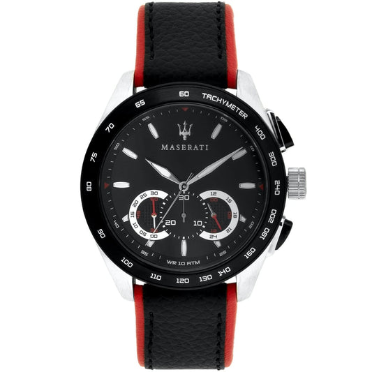 Maserati Traguardo R8871612028 Silver Case Black Leather Red Edge Watch