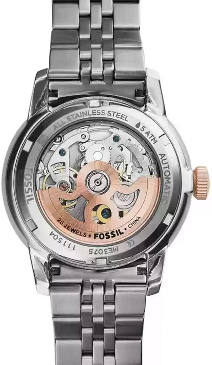 Fossil Townsman Automatic Skeleton Watch for Men ME3075 – White Skeleton Dial, Two-Tone Stainless Steel, 40mm
