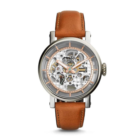Fossil Original Boyfriend ME3109 Automatic Skeleton Tan Leather Watch