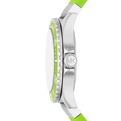 Michael Kors Everest MK7360 Silver-Tone Crystal Pavé Lime Green Rubber Women's Watch
