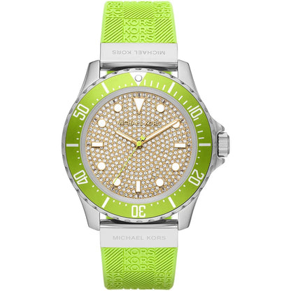 Michael Kors Everest MK7360 Silver-Tone Crystal Pavé Lime Green Rubber Women's Watch