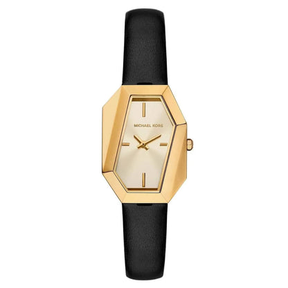 Michael Kors Gia MK4880 Gold-Tone Hexagonal Watch with Black Leather Strap