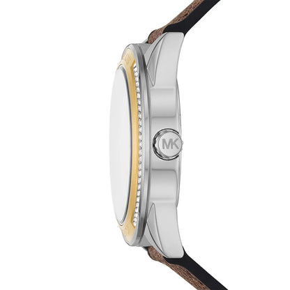 Michael Kors Jessa MK7205 Two-Tone Crystal White Dial Brown Logo Rubber Women's Watch