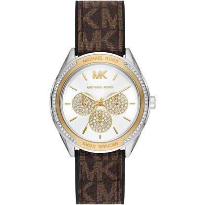 Michael Kors Jessa MK7205 Two-Tone Crystal White Dial Brown Logo Rubber Women's Watch