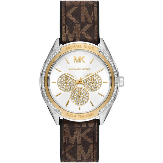 Michael Kors Jessa MK7205 Two-Tone Crystal White Dial Brown Logo Rubber Women's Watch
