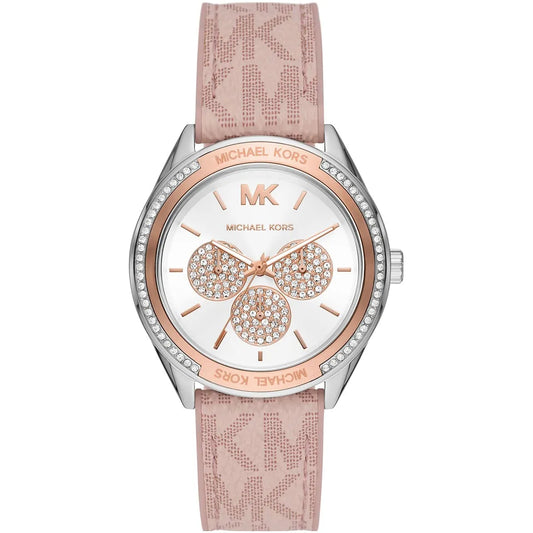 Michael Kors Jessa MK7206 Two-Tone Crystal White Dial Pink Logo Rubber Women's Watch