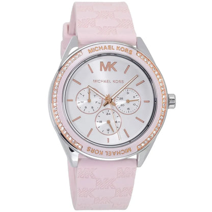 Michael Kors Jessa MK7268 Silver-Tone White Dial Pink Logo Rubber Women's Watch