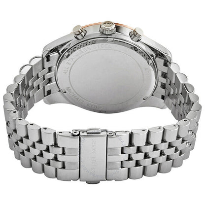 Michael Kors Lexington MK8689 Silver Case Rose Gold Bezel Blue Dial Men's Watch