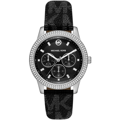 Michael Kors Tibby MK2976 Silver-Tone Watch with Black MK Logo Strap