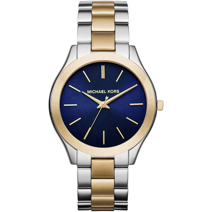 Michael Kors Runway Slim MK3479 Two-Tone Watch with Navy Blue Dial
