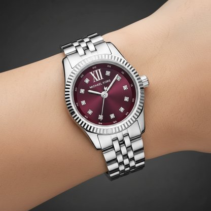 Michael Kors Lexington MK4968 Silver-Tone Watch with Burgundy Dial