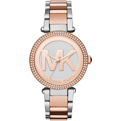 Michael Kors Parker MK6314 Two-Tone Watch with Rose Gold MK Logo Dial