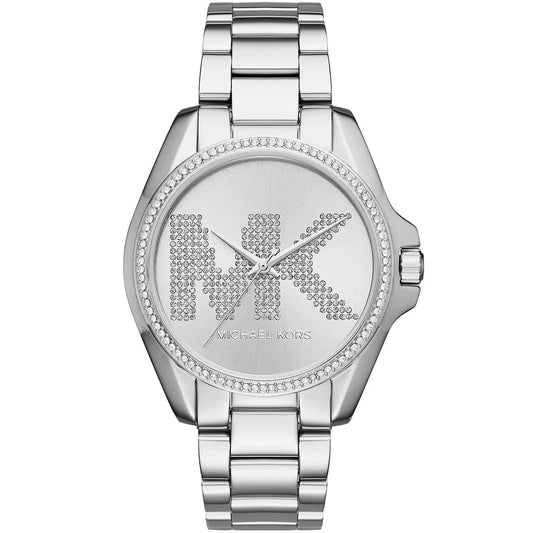 Michael Kors Runway MK6554 Silver Watch with Crystal Encrusted MK Logo Dial
