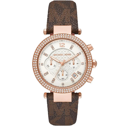Michael Kors Parker MK6917 Rose Gold Watch with Brown MK Logo Strap