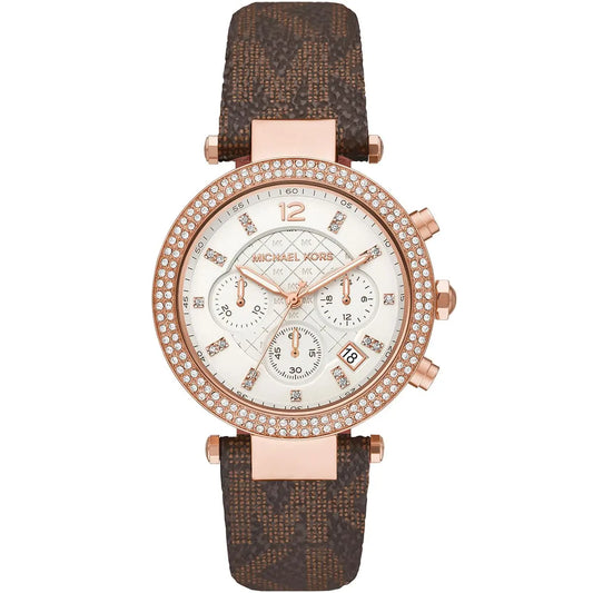 Michael Kors Parker MK6917 Rose Gold Watch with Brown MK Logo Strap