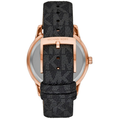 Michael Kors Camille MK6968 Rose Gold-Tone Watch with Black MK Logo Strap